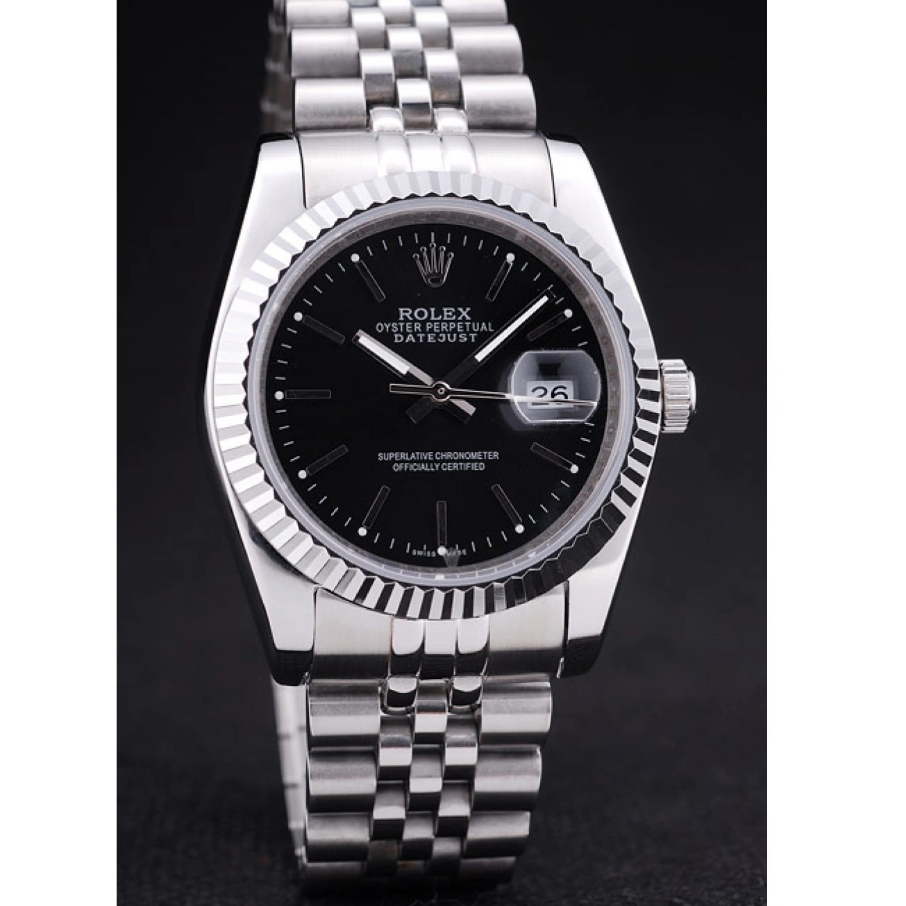 Aaa replica watch Rolex 7456 Dial Black Diamonds Bezel Datejust Ribbed 1013